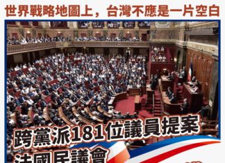 「世界戰略地圖上,台灣不應是一片空白」法國國會跨黨派提案挺台加入國際組織!